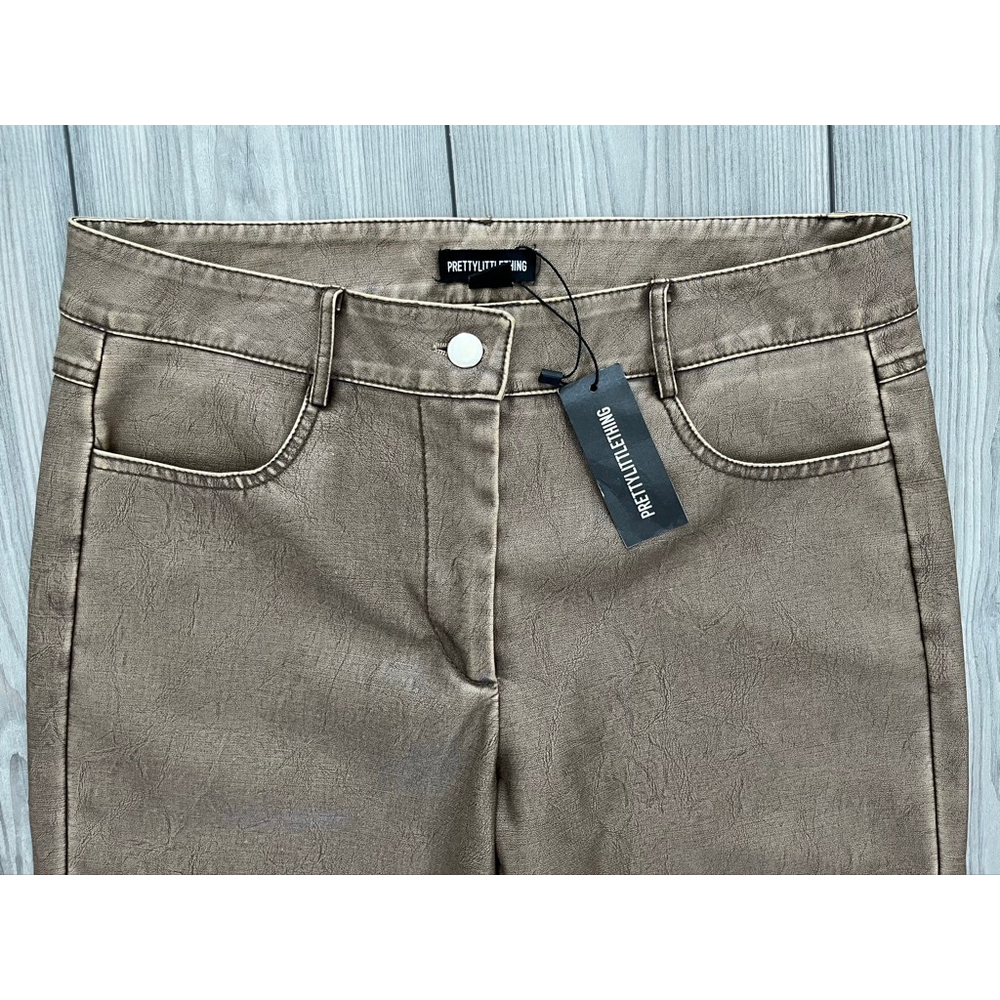 PrettyLittleThing Brown Faux Leather Straight Leg Pants US 6 - Picture 3 of 5